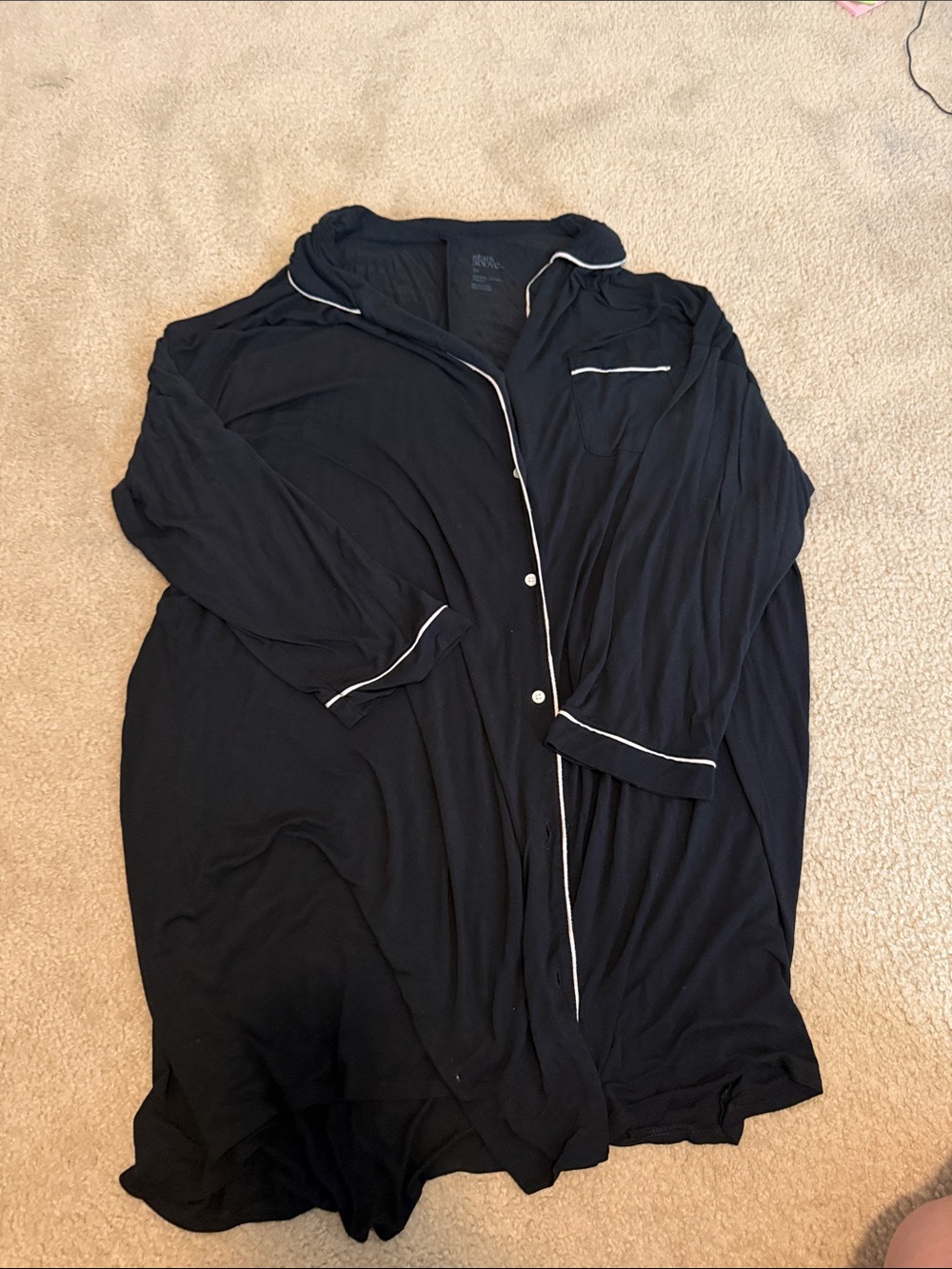Black Piped Button-Up Pajama Night Gown